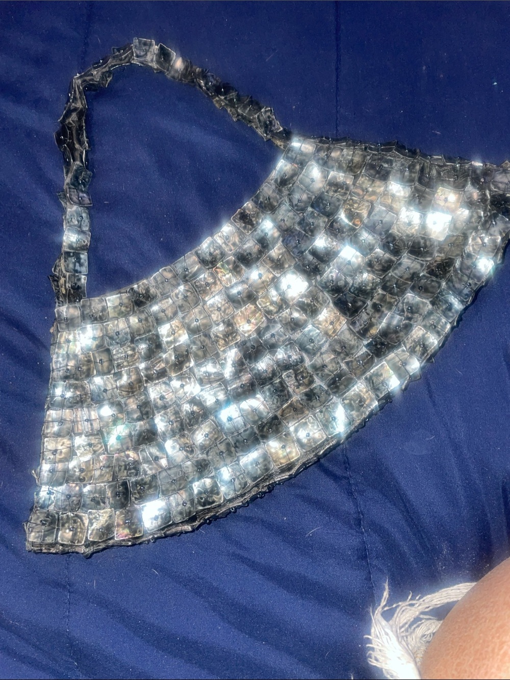 Silver Sequin Mini Shoulder Bag
